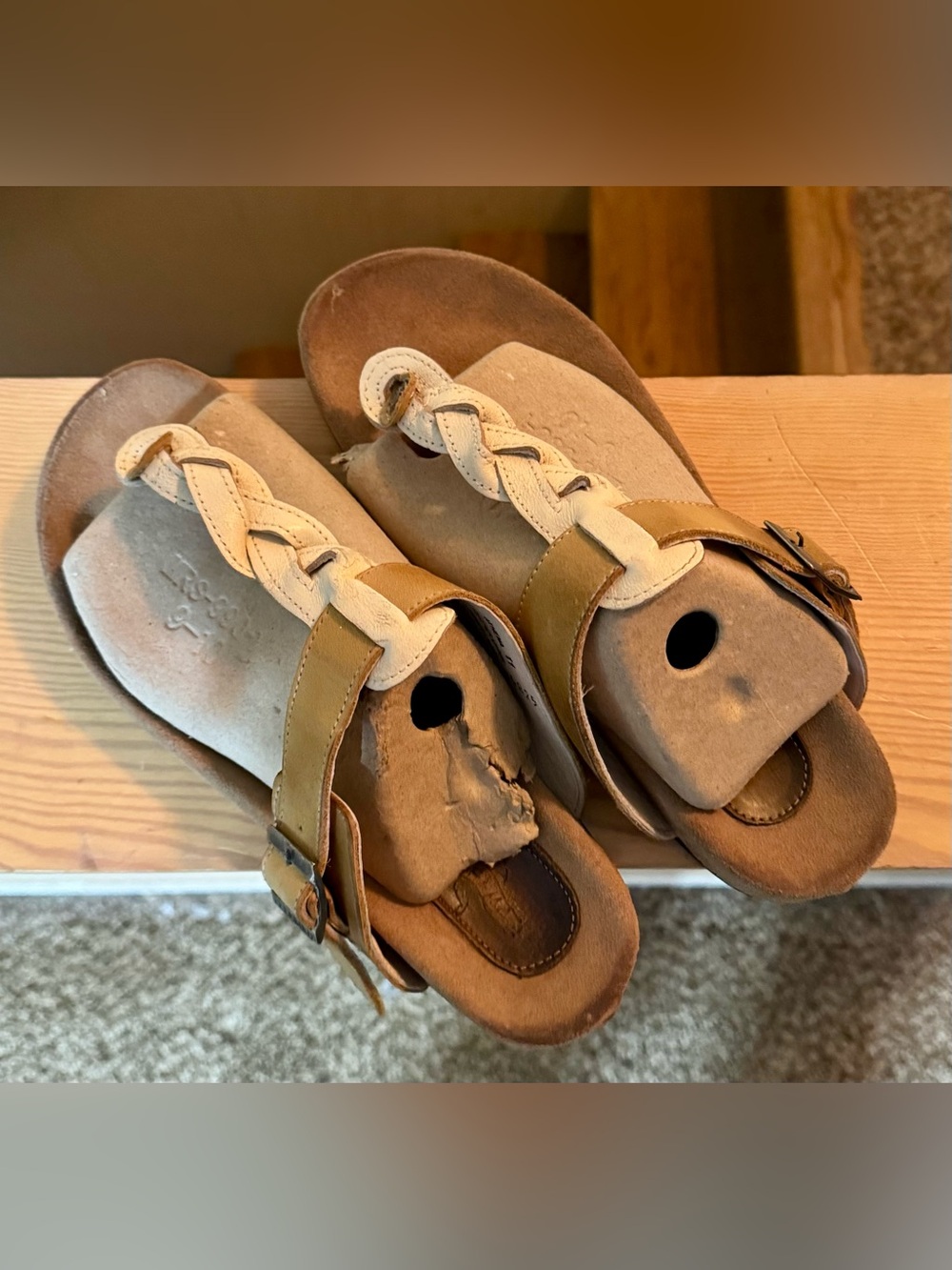 FREEBIRD by Steven Athena Leather Sandals | Tan & White | Women's Size 11 | NWOT